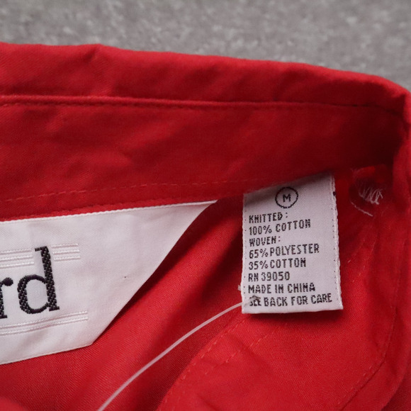 VTG 80s 90s Award Deadstock Medium Red White Striped Short Sleeve Collared Shirt - Picture 5 of 10